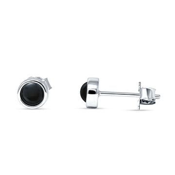 Half Ball Stud Earrings 5mm Round Black Onyx 925 Sterling Silver